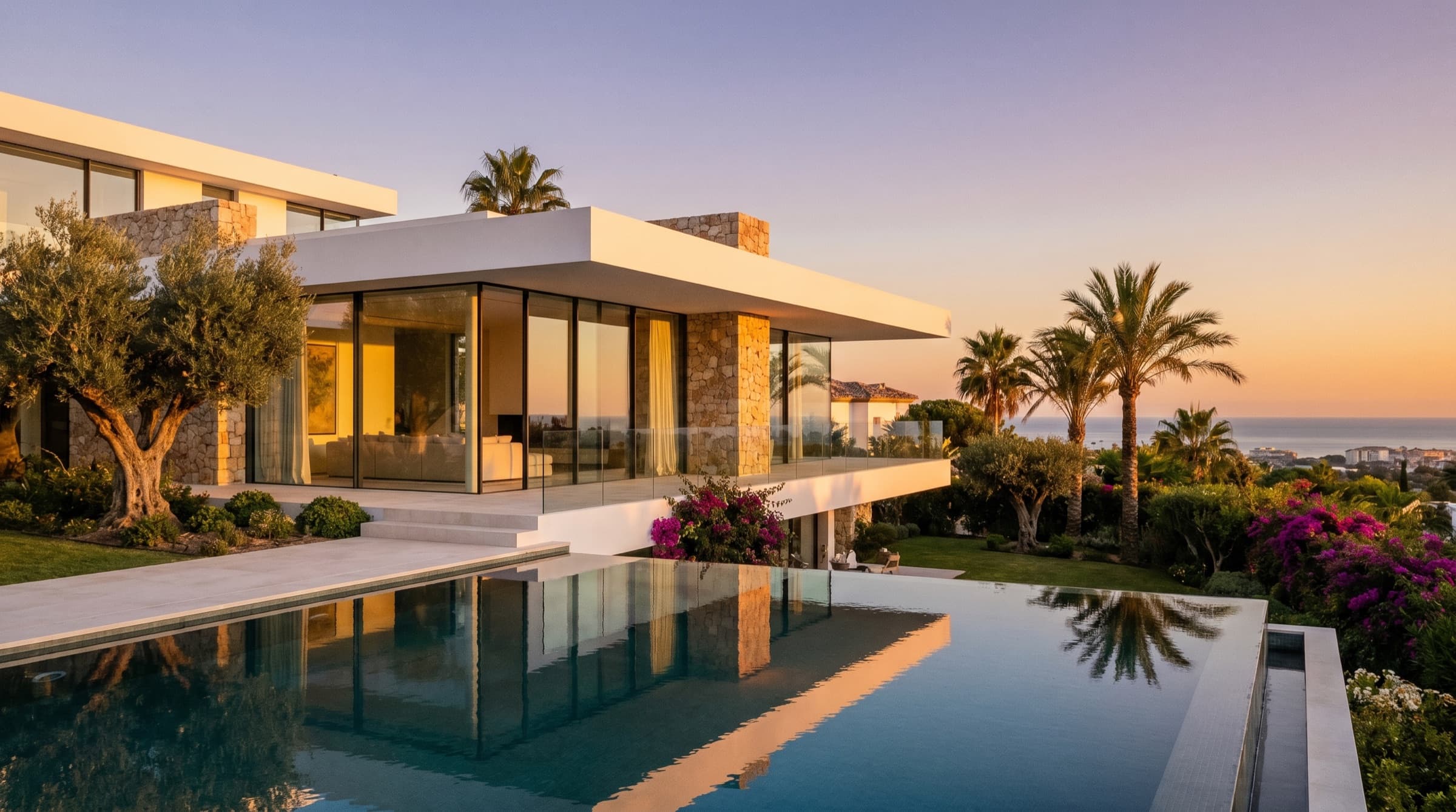 Villa de lujo en Estepona, Costa del Sol, al atardecer
